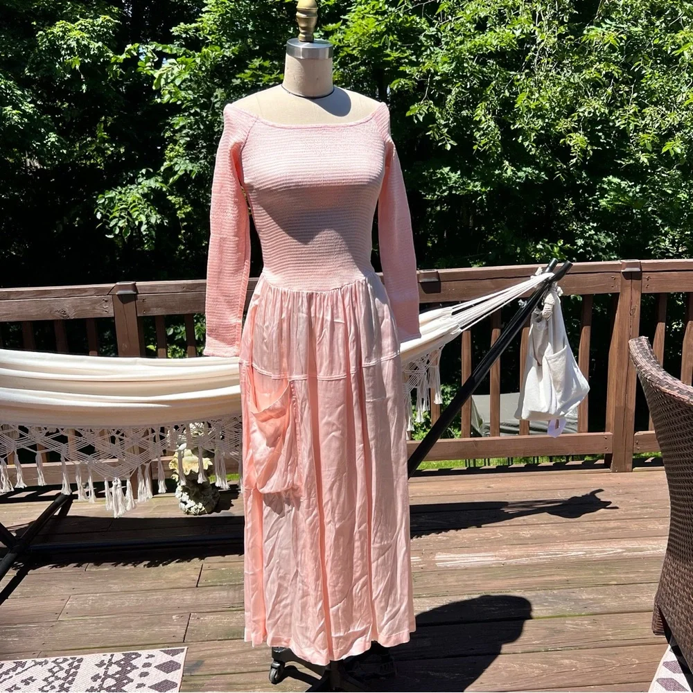 Free People Soft Pink Summer Satin Lucky Love Midi Dress Size X-Small